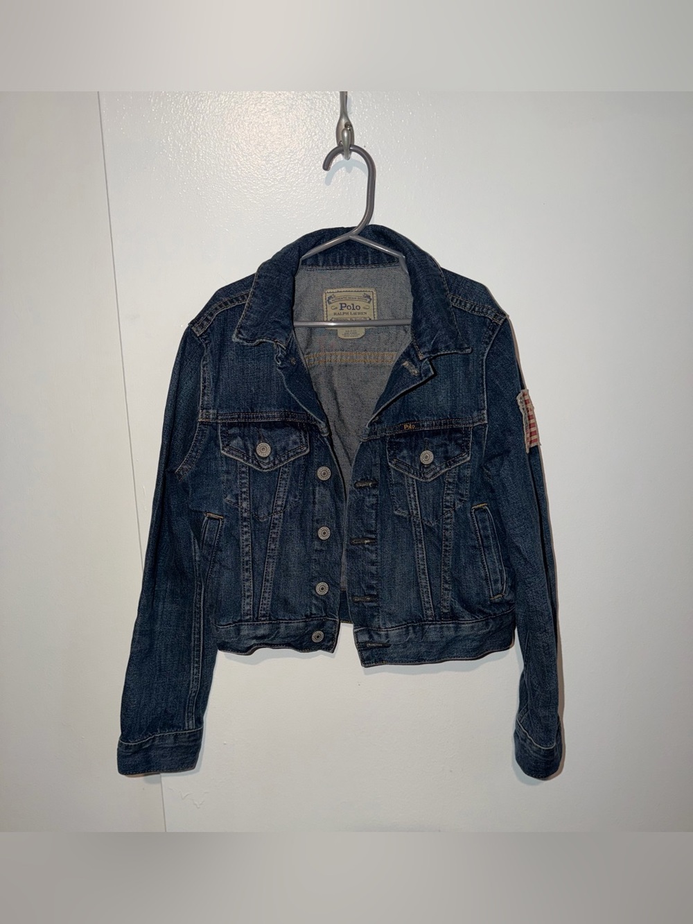 Kids Polo Ralph Lauren Denim Jean Jacket with American Flag Patch Size S